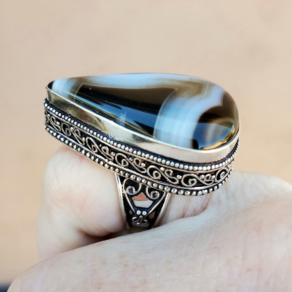 New Huge Botswana Agate 925 Silver Ring. - Picture 13 of 16